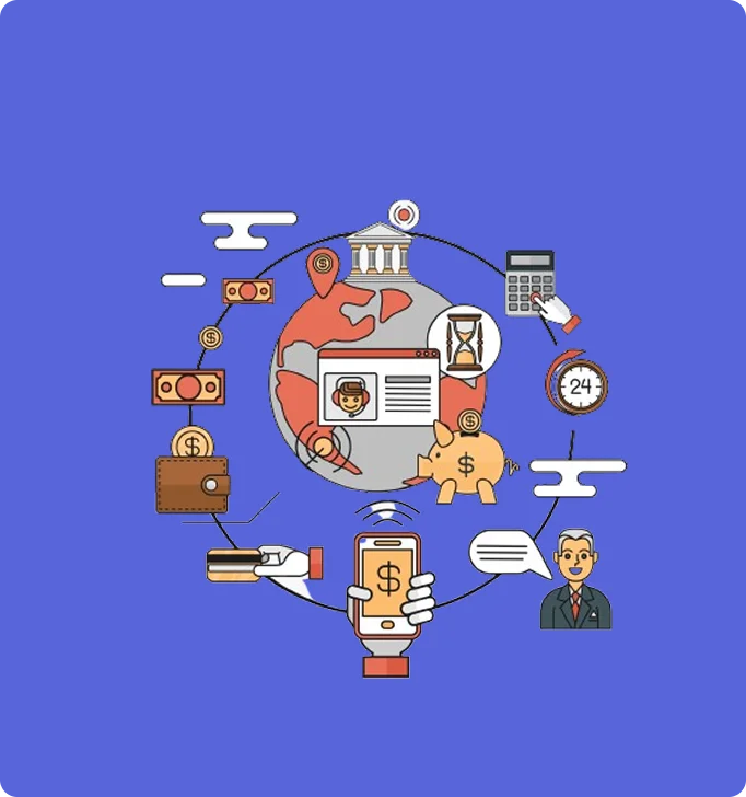 Illustration representing connected finance data systems across banking, payments, and reporting.