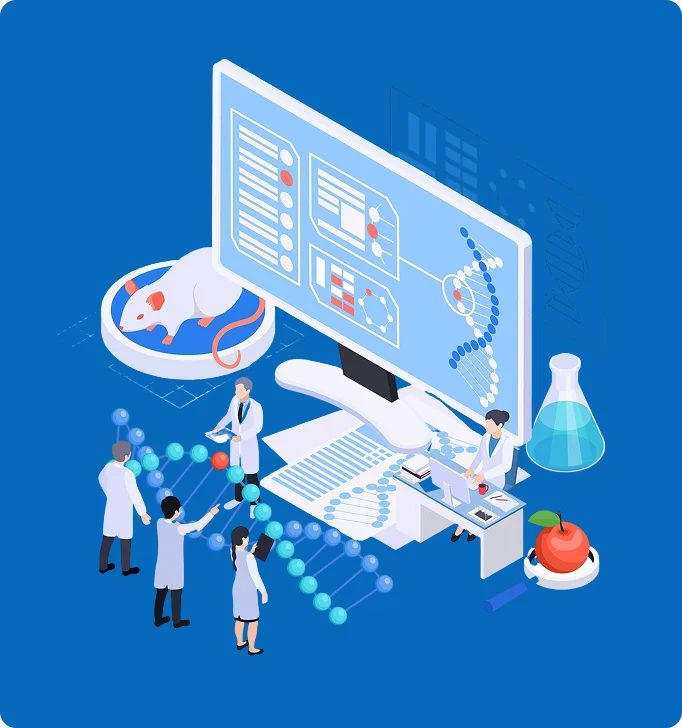 Illustration of connected clinical and operational data systems — electronic health records, laboratory results, billing, and claims — feeding a single reporting view.